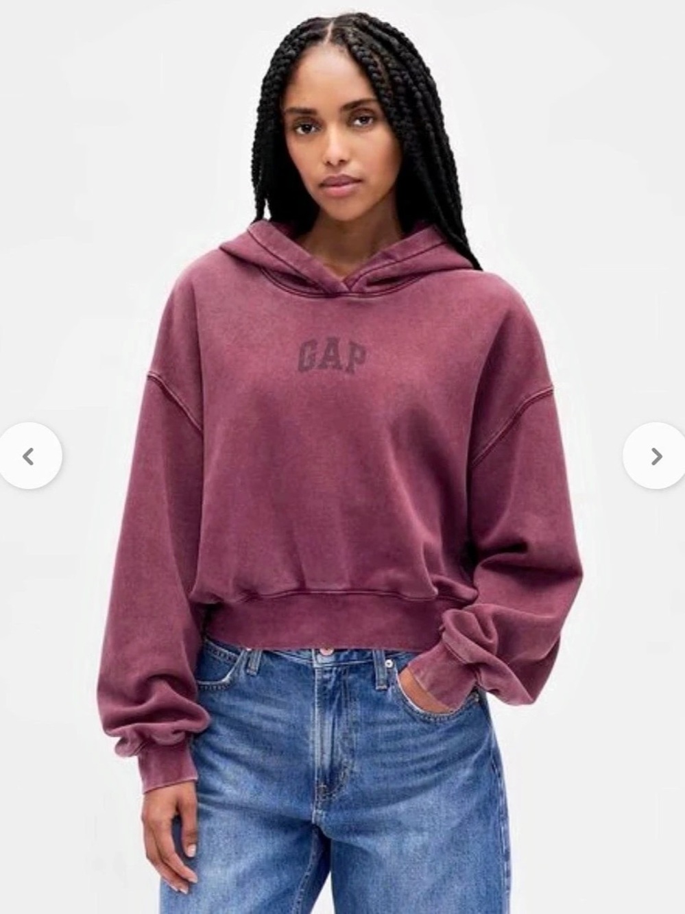 Gap VintageSoft Crop Logo Hoodie Acid washed burgundy Tuscan red Medium